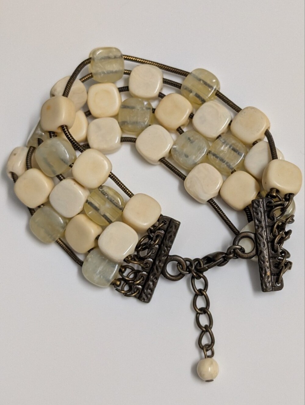 Vintage 1980's Tribal Multi Strand Beaded Quartz Stones Bracelet